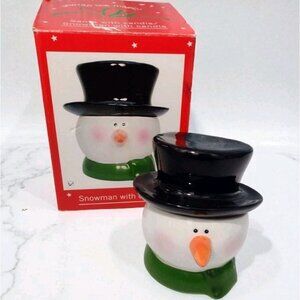 Vintage JCPenney Home Collection Ceramic Snowman Head with Candle in Box Holiday